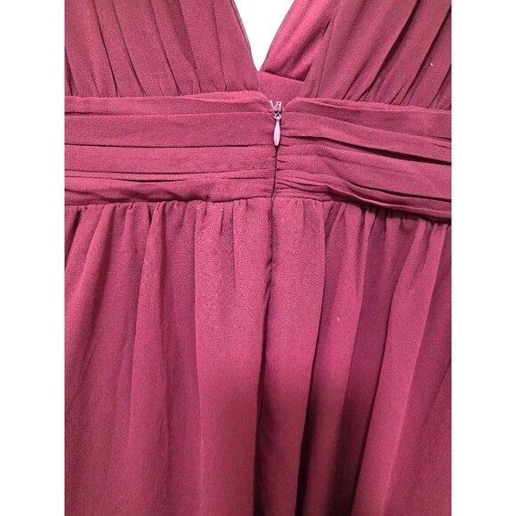 LULUS Elegant Burgundy Maxi Gown Bridesmaid Dress Deep V-Neck & Pleated Bodice S - Picture 5 of 10